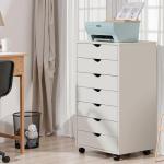 OLIXIS 7 Drawer Mobile File Cabinet Under Desk Storage Organization with Wheels Vertical Filing Chest Rolling Wood Small Desk Printer Stand for Home Office, 15.75"D x 18.74"W x 34.25"H, White