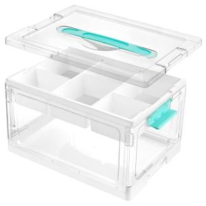 Vtopmart 24 QT Clear Plastic Craft Organizers and Storage Box with Removable Trays and Dividers,Art Supply Organizers and Storage,Ideal Containers for coloring Books,Toys,Craft Supplies,1 Pack