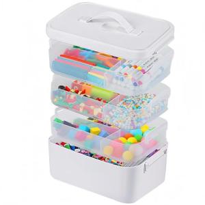 4-Layer Craft Organizers and Storage with Removable Trays, Craft Organizer with lids and Handle, Arts and Crafts Storage, Art Organizer, Crafts Organization, for crayons, Sewing, Tool, Playdoh，White