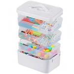 4-Layer Craft Organizers and Storage with Removable Trays, Craft Organizer with lids and Handle, Arts and Crafts Storage, Art Organizer, Crafts Organization, for crayons, Sewing, Tool, Playdoh，White