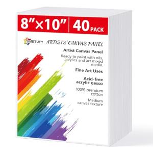 Simetufy 40 Pack Canvas Boards for Painting 8x10In Cotton Canvas Panels for Oil, Acrylic, Gouache & Watercolor Painting