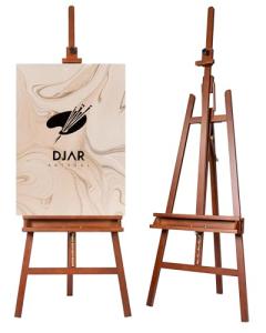 DJAR Large Studio Art Easel for Painting, Adjustable Solid Beech Wood Artist Easel with Storage Tray, Adults, Beginners, Hold Canvas up to 49", Walnut