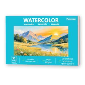 Pacocoast 5.5"x8.5" Small Watercolor Sketchbook, 30 Sheets of 140lb/300gsm Water Color Pads, Glue Bound Artist Drawing Paint Paper Book, Watercolor Notebook Journal, Teal