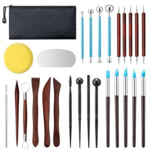 Amrules Clay Tools Kit, 27 PCS Red Pottery Tools, Practical Polymer Clay Sculpting Tools Kit, Air Dry Clay Tools Set for Adults, Pottery Craft, Dotting, Carving, Drawing, Molding, Modeling, Shaping