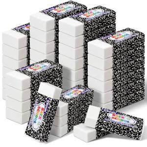 Crtiin 100 Pack Back to School Erasers Bulk Small White Erasers for School Composition Books Design Pencil Eraser Art Eraser for Kids Drawing Bulk Classroom Office Home