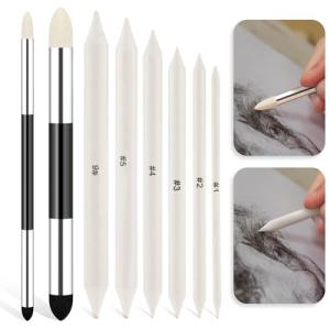 8Pcs Artist Blending Sponge Pen Dual Tip Blending Stumps and Tortillions Sketch Rubbing Tools Reusable Drawing Art Blending Tools for Artist Professional Sketch Drawing Blending Lightening & Highlight