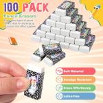 Crtiin 100 Pack Back to School Erasers Bulk Small White Erasers for School Composition Books Design Pencil Eraser Art Eraser for Kids Drawing Bulk Classroom Office Home