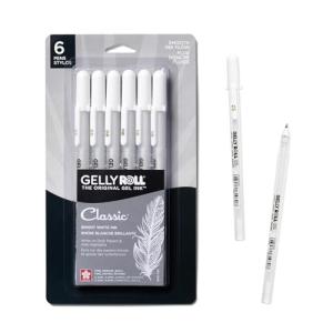 SAKURA Gelly Roll Classic Gel Pens, Opaque White Ink, Ass't Tips 05/08/10, 6 PK 57461