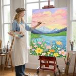 Professional H-Frame Studio Easel, Beech Wood, Height-Adjustable with Wheels, Storage Box, 73-Inch Canvas Capacity (Walnut)