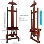 Professional H-Frame Studio Easel, Beech Wood, Height-Adjustable with Wheels, Storage Box, 73-Inch Canvas Capacity (Walnut)