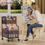 SWTYMIKI 3-Tier Rolling Cart with Drawers - Under Desk Storage Utility Cart with DIY Divider, Wood Shelf & Locking Wheels - Art Cart Organizer on Wheels for Office, Craft Room & Studio Espresso