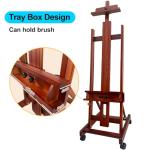 Professional H-Frame Studio Easel, Beech Wood, Height-Adjustable with Wheels, Storage Box, 73-Inch Canvas Capacity (Walnut)