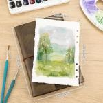 24 Sheets Watercolor Book with Leather Cover, 5.5x8.1inch Deckle Edge Water Color Paper, Cold Press Watercolor Journal, Mixed Media Sketchbook for Adults Students Artists Beginners