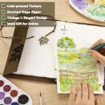 24 Sheets Watercolor Book with Leather Cover, 5.5x8.1inch Deckle Edge Water Color Paper, Cold Press Watercolor Journal, Mixed Media Sketchbook for Adults Students Artists Beginners