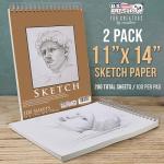 U.S. Art Supply 11"x14" Top Spiral Bound Sketch Book, 2 Pack, 100 Sheets Each, 60lb (100gsm), Acid-Free, Artist Sketchbook, Drawing Pad for Adults & Students