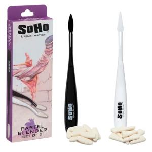 SoHo Urban Artist Pastel Blender Knife - Set of 2-1 Pack - Soft Pastel Blending Tools w/ 20 Mixed Foam Covers - Oval & Pointed Applicator