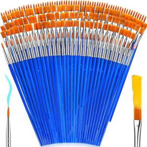 162 Pcs Paint Brushes Bulk, Round Flat Tip Acrylic Paint Brushes Set for Kids Classroom Crafts Oil Watercolor Canvases Face Painting Touch Up