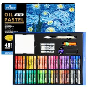 WINSONS 65 PCS Oil Pastel Set, 48 Soft Colors & Extra 4 White Pastels, Complete Art Kit with Holder, Scraper, Sharpener & Pastel Paper – Non-Toxic, Smooth Blending for Artists & Beginners