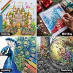 Hureny Colored Pencils for Adult Coloring Books, Set of 72, Oil-Based Core Drawing Pencils, 3.8mm Soft Leads with Adult Coloring Pencils, Professional Art Supplies for Adults, Beginner and Kids