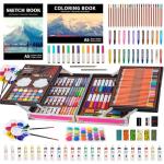 KINSPORY Art Set, 139 Pack Painting Drawing Art Supplies Kit with 2 Sketch Pads, Double Layers Art Crafts, Colored Pencils, Oil Pastels, Watercolor Paints, Aluminum Gift Case for Artists Kids (Pink)