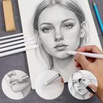 Thinp Blending Stump, 9 Pcs Tortillions Blending Sticks Oil Pastel Blendings Tools with Rub Sponge Pens and Sandpaper Sharpener Oil Pastel Sketch Tool for Charcoal Sketch Drawing