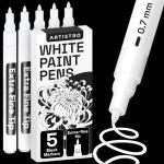 ARTISTRO 5 White Paint Pen for Glass Marking, Rock Painting, Ceramic, Wood, Tire, Fabric, Metal, Canvas - Set of 5 Acrylic Paint Markers Water-based - Extra-fine Tip
