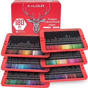 KALOUR 180 Colored Pencil for Artists - Rich Pigment Soft Core - Oil-Based - Ideal for Coloring Drawing Sketching Shading Blending - Vibrant Color（Tin Case）