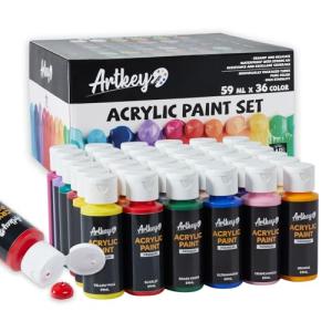 Artkey Acrylic Paint Set - 36 Colors 2 oz/59 ml Acrylic Paints Professional Artists Painting Kit for Canvases Fabric Rock Leather Easter Egg Wood Ceramic Glass Art Craft Painting