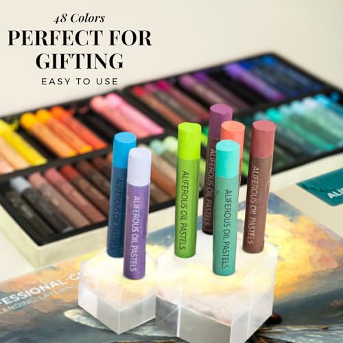 Aliferous Art Oil Pastels - 48 Colors soft pastels for artists - oil pastel set - pastels art set - portfolio oil pastels professional - pastels art supplies for kids - pastel kit