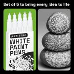 ARTISTRO 5 White Paint Pen for Glass Marking, Rock Painting, Ceramic, Wood, Tire, Fabric, Metal, Canvas - Set of 5 Acrylic Paint Markers Water-based - Extra-fine Tip