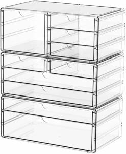 Yieach 3Pack Clear Drawer Organizers Stackable,Acrylic Storage Drawers With 10 Drawers,Multipurpose Office Supply Organizer and Makeup Organizer for Beauty,Craft,Pen,Medical,Stationary Desk Organizers