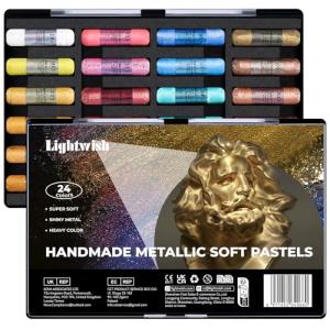 LIGHTWISH Handmade Metallic Soft Pastel Set 24 Colors,Super Soft & Blendable Chalk Pastel Sticks for Professional Drawing Painting,Blending