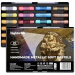 LIGHTWISH Handmade Metallic Soft Pastel Set 24 Colors,Super Soft & Blendable Chalk Pastel Sticks for Professional Drawing Painting,Blending