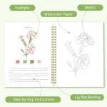 Watercolor Workbook, Watercolor Coloring Book Beginner Friendly Painting kit for Adults, 12 Colors Water Color Paint with Palette & 2 Brush, Exploration Gift (Flower)