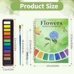Watercolor Workbook, Watercolor Coloring Book Beginner Friendly Painting kit for Adults, 12 Colors Water Color Paint with Palette & 2 Brush, Exploration Gift (Flower)