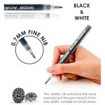 Grabie Black & White Extra Fine Tip Acrylic Paint Marker Set, 6 Pack, 0.7mm Acrylic Paint Pens for Highlights and Fine Details on Drawings, Rock Painting Glass Canvas Wood, White Highlight Markers