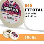 TSSART 3 Pack White Artist Tape - Masking Artists Tape for Drafting Art Watercolor Painting Canvas Framing - Acid Free 0.6inch Wide 540FT Long Total