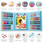 VigorFun Art Supplies, 240-Piece Drawing Art Kit, Gifts Art Set Case with Double Sided Trifold Easel, Includes Sketch Pads, Oil Pastels, Crayons, Colored Pencils, Watercolor Cakes, Stickers (Cyan)