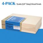 Falling in Art Unfinished Birch Wood Canvas Panels Kit, 4 Pack of 9x12’’ Studio 3/4’’ Deep Cradle Boards for Pouring Art, Crafts, Painting and More
