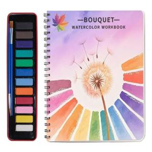 Watercolor Workbooks, Beginner Watercolor Painting Kit – 12 Colors Paint Set with Brush