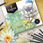 Castle Arts Themed 24 Coloured Pencil Set in Tin Box, perfect colours for ‘Botanical’ Art. Featuring quality, smooth coloured cores, superior blending & layering performance for great results