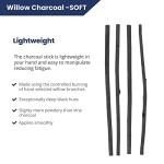 Pacific Arc Large Willow Charcoal Stick 4/Pkg, Soft, Black, Willow Charcoal for Sketching and Drawing