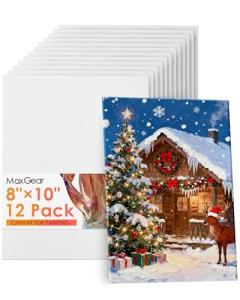 MaxGear Canvas for Painting, 12 Pack 8x10 Painting Canvas Boards, Art Supplies for Adults, Kids for Christmas Decoration - 100% Cotton Primed Canvases for Painting Acrylic, Oil, Watercolor, Tempera