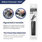 Pacific Arc Large Willow Charcoal Stick 4/Pkg, Soft, Black, Willow Charcoal for Sketching and Drawing