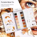 PHOENIX Skin Tone Watercolor Paint Set - 12 Flesh Colors Artist Grade Half Pans Palette Portrait Colors Watercolor Travel Set for Adults, Professional Artists