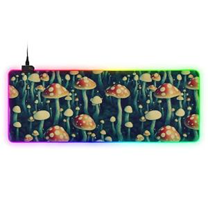 FOLIOSA RGB Gaming Mouse Pad (Art Painting Mushroom), Large Gaming Desk Mat with Multiple Light Modes Anti Slip Rubber Base for Gamer 2 Size
