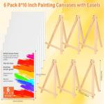 Canvas Boards with Easel for Painting 6 Pack 8 x 10 Inch Small Canvases Panels with Pine Easels Beginner PaintingKit for Acrylic Oil Watercolor Crafts Sip and Paint Art Party