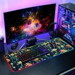 FOLIOSA RGB Gaming Mouse Pad (Art Painting Mushroom), Large Gaming Desk Mat with Multiple Light Modes Anti Slip Rubber Base for Gamer 2 Size