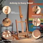 DJAR 25" Mini H-Frame Art Easel, Adjustable Beech Wood Tabletop Wooden Easel for Painting, Portable Painting Display Drawing Stand for Teens, Adults, Students, Natural