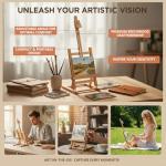 DJAR 25" Mini H-Frame Art Easel, Adjustable Beech Wood Tabletop Wooden Easel for Painting, Portable Painting Display Drawing Stand for Teens, Adults, Students, Natural